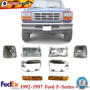 Front Headlights+Head Lamps Door+Signal+Corner Lamps For 92-97 Ford F-Series - Picture 1 of 9