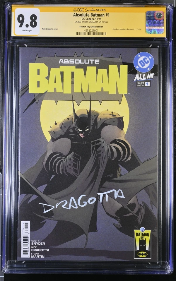 ABSOLUTE BATMAN #1 BATMAN DAY SPECIAL EDITION CGC 9.8 SS SIGNED NICK DRAGOTTA 01 - Image 1 of 2