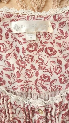 Camisón Eileen West Rojo Blanco Estampado Rosa Antiguo Modal M Manga Larga Foto 1 de 4