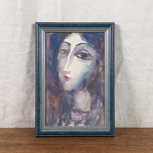 Retrato femenino, rostro de mujer en azul y violeta, pintura gouache, artista Geta - Imagen 1 de 10