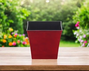 7" Red Recycled Plastic Indoor Outdoor Square Pot Planter - Picture 1 of 5