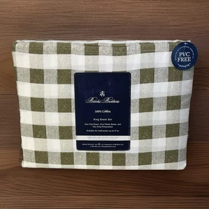 Juego de sábanas Brooks Brothers KING verde cuadros búfalo 100 % algodón ropa de cama regalo NUEVO - Imagen 1 de 2