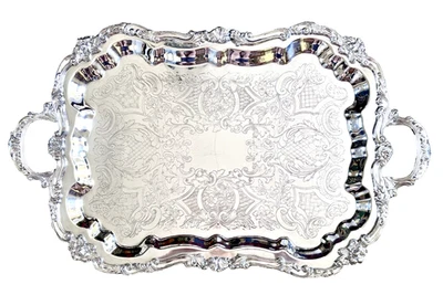 Большой тяжелый посеребренный сервировочный поднос или блюдо для дворецких Sheridan, 30x18x2 - Изображение 1 из 4