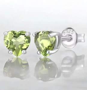 Peridot Stud Earrings Heart Shaped 6mm 925 Sterling Silver Genuine Stone NEW - Picture 1 of 7