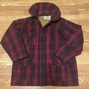 Vintage 40s/50s Woolrich Mackinaw Wool 503 Hunting Jacket Size 44 Red Plaid Coat - Picture 1 of 13