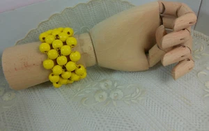 Chunky Round Bright Yellow Wood Bead Stretch Wide Boho Fashion Bangle Bracelet - Picture 1 of 16