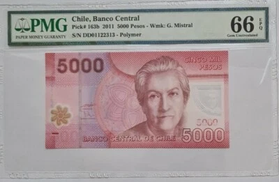 2011 CHILE 5000 Pesos PMG66 EPQ GEM UNC @ Polymer @ P-163b - Image 1 of 3
