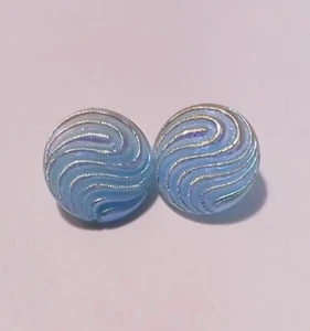 1 Pair Czech Glass Aqua Blue Silver Paisley Buttons, 18mm - Picture 1 of 1