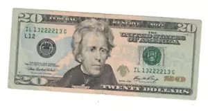 US Banknotes Cool Serial # 13-2222-13 $20 Dollars Bill 2006 VG-VF. #2077 - Picture 1 of 2