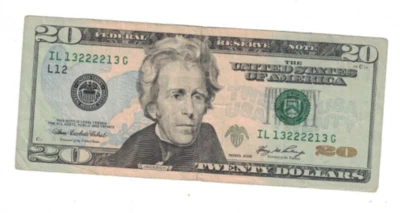 US Banknotes Cool Serial # 13-2222-13 $20 Dollars Bill 2006 VG-VF. #2077 - Image 1 of 2