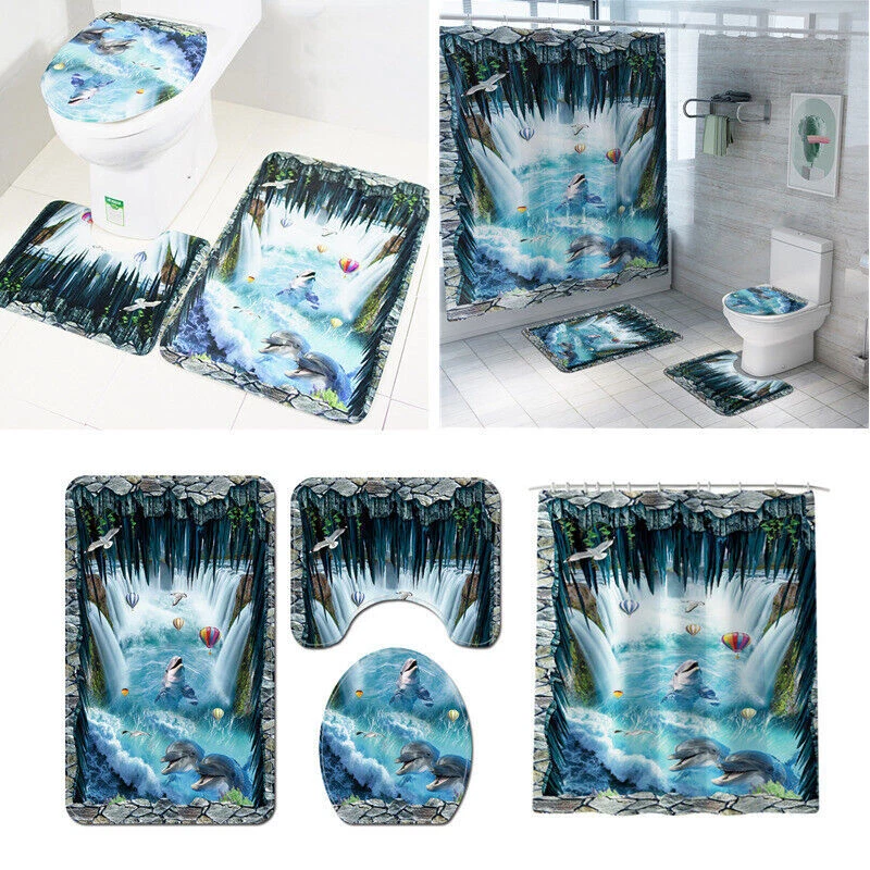 3-4 Teilig Badgarnitur Badezimmer Matte Set Dusch Bade Matte Vorleger Teppich LH - Bild 1 von 4