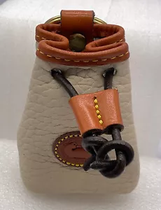 Vintage Dooney & Bourke Mini Drawstring Bucket Bag Keychain Brown & Tan Leather - Picture 1 of 22