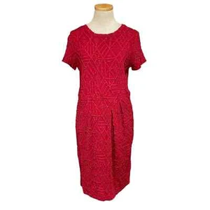 Joseph Ribkoff Dress Women's 10 Red Sheath Short Sleeve Crinkled Print Midi - Picture 1 of 15