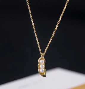 I04 Rimorchio Erbsenschote Con Bianchi Perle Argento 925 Placcato Oro Catena - Foto 1 di 6