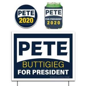 Pete Buttigieg 2020 Yard Sign, Can Cooler and Pete 2020 Car Decal Set - Picture 1 of 10