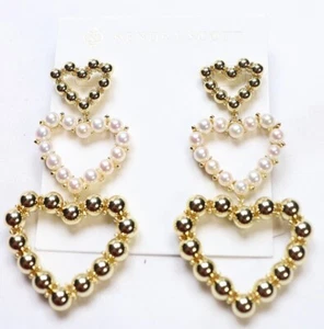 Kendra Scott Ashton Gold Pearl Heart Statement Earrings in Freshwater Pearl $175 - Picture 1 of 5