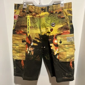 Akoo Men’s 32 Cargo Shorts This Means War Planes Japan All Over Print Pocketed - Picture 1 of 12