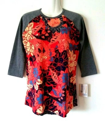 NEW WOMEN'S LULAROE RANDY MULTICOLOR FLORAL BODY 3/4 GRAY SLEEVE TOP SIZE S BNWT - Image 1 of 3