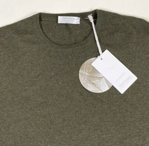 NWT Gran Sasso Men's Green Cashmere Crew Neck Jumper Sweater Sz 56 XXL - Picture 1 of 7