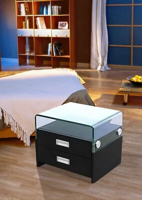Greatime NL2004 Modern Two Drawers Nightstand with Glass Top - Image 1 of 4