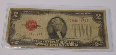 1928 D 2 Dollar Bill Red Federal Reserve Note Old K K277 Vintage Tender Red Seal - Image 1 of 4