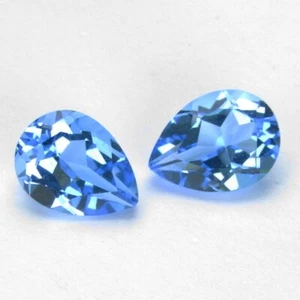 2.92Cts Stunning Natural Swiss Blue Topaz 8x6mm Pear Cut Matching Pair Gemstones - Picture 1 of 5