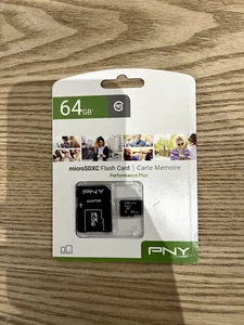 PNY - Carte MicroSD/SDHC 64Go Performance Plus Cl.10 + Adaptateur - Zdjęcie 1 z 2