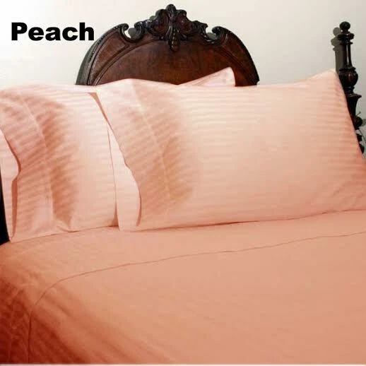 King Peach Striped 4 Piece Bed Sheet Set 1000 Thread Count 100% Egyptian Cotton - Image 1 of 1