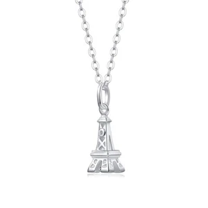 Real Moissanite Eiffel Tower Pendant Chain 14K White Gold Plated Silver 18" Free - Bild 1 von 8