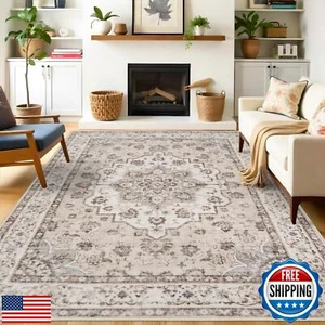 Washable 8x10 Large Area Rug: Oriental Stain Resistant Rugs for Living Room M - Picture 1 of 5