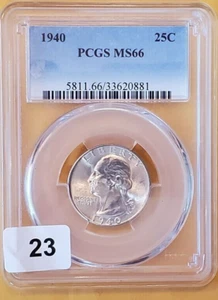 PCGS 1940 silver Washington Quarter in Mint State 66 #TC - Picture 1 of 2