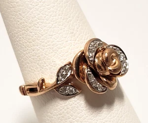 Disney Enchanted Belle 10k Rose Gold 1/10 cttw Diamond Rose Ring Size 7 - Picture 1 of 9
