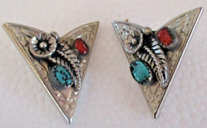 Vintage Western Cowboy Collar Tips SET of 2 - Silver w Turquoise