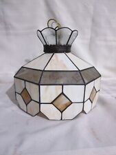 Small Hanging Stained Glass Lamp Beige Brown Glass Octagon 10 1/4" Diameter