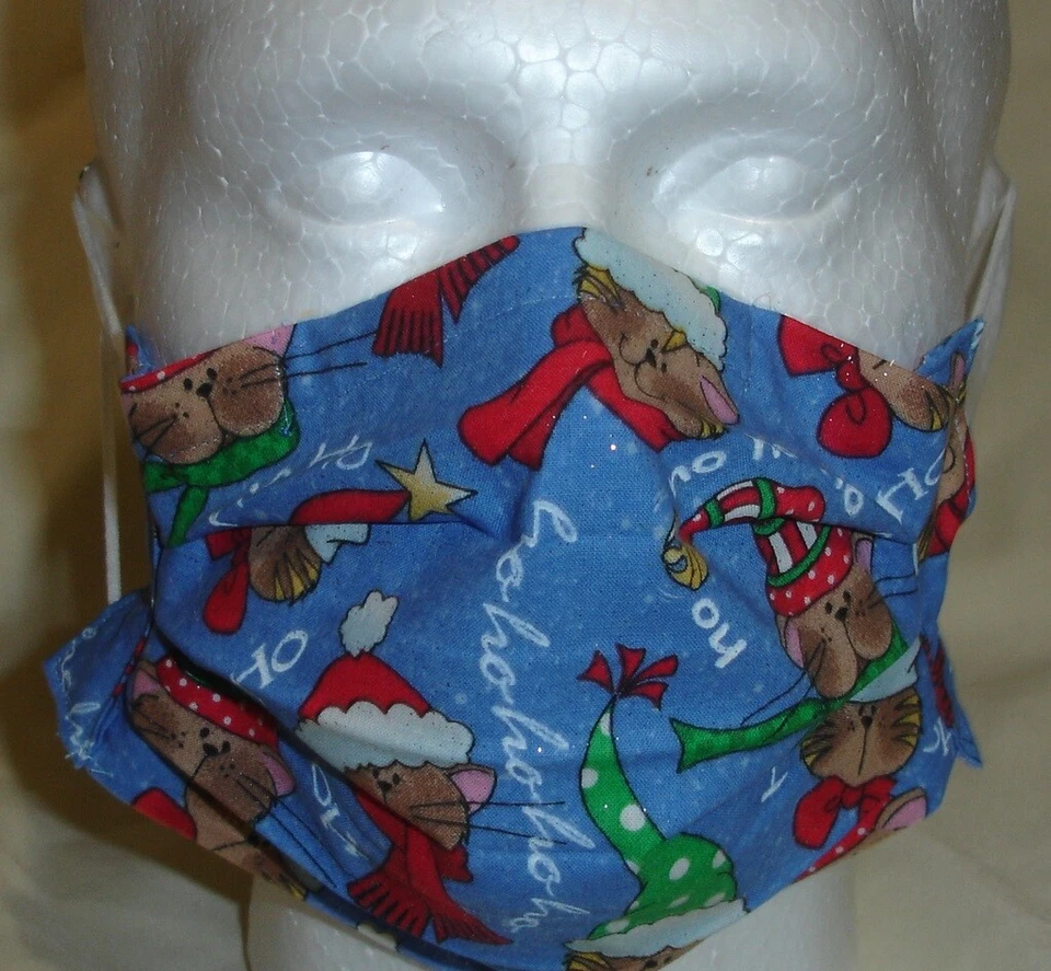 USA cotton Face mask cover handmade/w Christmas Cats Kitties Fabric FASTSHIP - Image 1 of 1