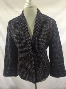 Blazer Jones New York SIGNATURE taglia 10 blu rosa bianco aderente lana tweed - Foto 1 di 7