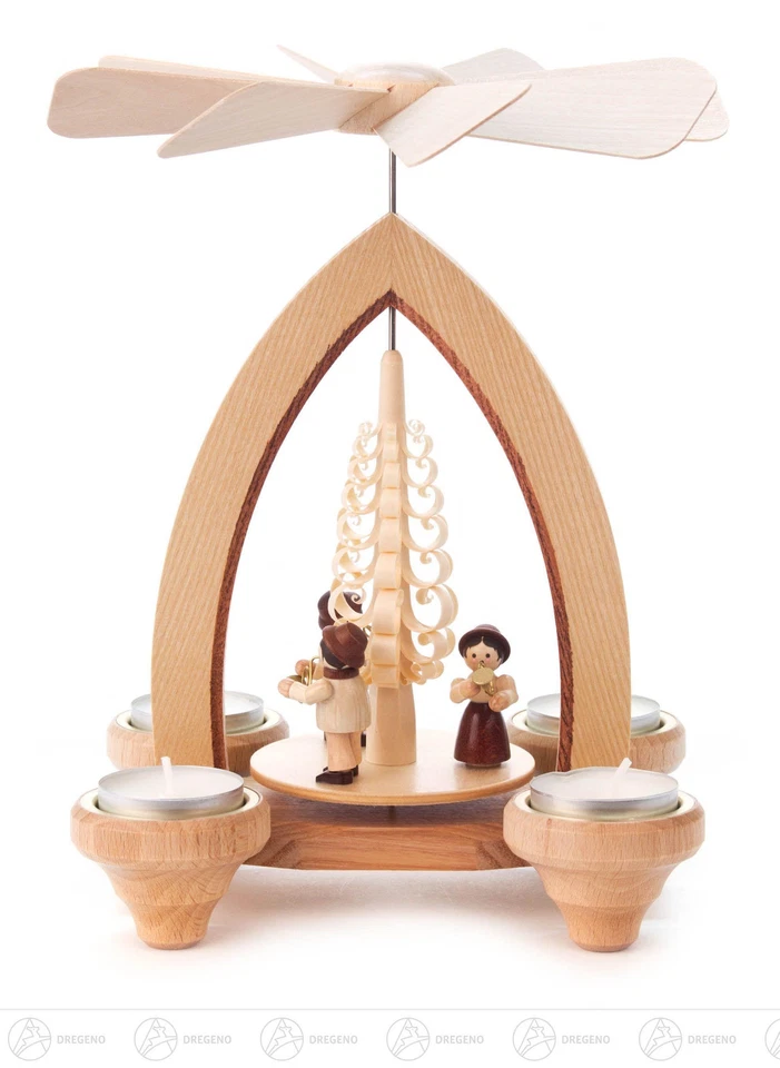 Pirámide con trío de viento, para luces de té WxHxD 19 cmx24 cmx15 cm NUEVO Erzgebirge Foto 1 de 1