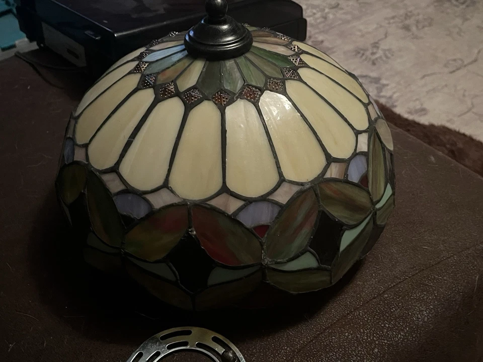 Vintage Tiffany Style Large Hanging Stained Glass Muti - Color Light - 14" Nice! - Image 1 of 4