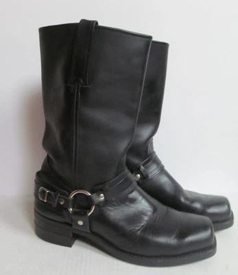 Frye Hombres Gaucho Moto Arnés Cinturón Botas Negro Cuero Ingeniero 12M # 87250 EE. UU. Foto 1 de 4