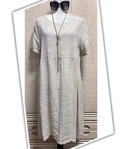 Vestido Terzo Millennio Bordado Corpiño 100% Lino en Natural L. Hecho en Italia - Imagen 1 de 11