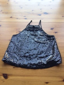 Forever 21 Small 8-10 Black Sequin High Neck Sleeveless Cropped Vest Top - Picture 1 of 6