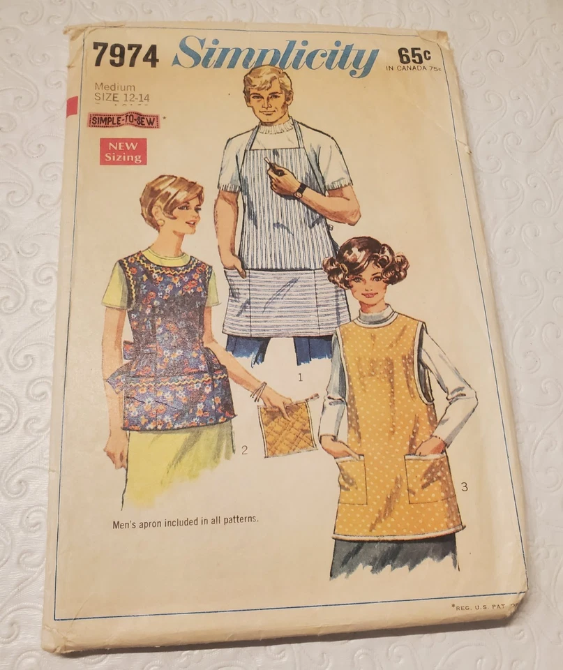 Delantal de bache Simplicity 7974 vintage para mujer y hombre patrones medianos 12-14 Foto 1 de 1