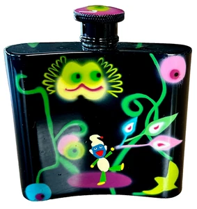 Vtg Enamel Whimsical Fantasy Cartoon PYLONES Hip Flask Stainless Steel France - Picture 1 of 13