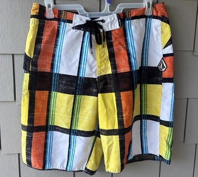 Volcom Board Shorts Swim Trunks Pockets Mens 36 Hampton Plaid Yellow - Image 1 of 4