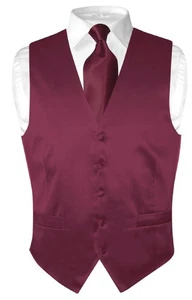 Biagio Men's SILK Dress Vest & NeckTie Solid EGGPLANT PURPLE Neck Tie Set L - Picture 1 of 5