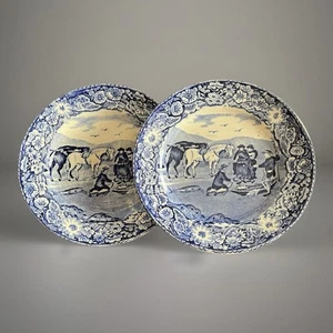 2 antichi rari piatti da donna di Llangollen Pratts Transferware, XIX secolo - Foto 1 di 5