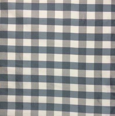 TELA DE TAFETÁN DUPIONI SEDA BENGAL CUADROS PELTRE GRIS BLANCO POR YARDA 54"W Foto 1 de 4