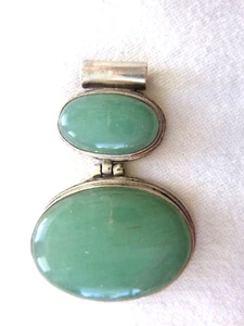 Artisan Double-Chrysoprase Slider Pendant 925 Sterling Silver 2" Nepal - Picture 1 of 3