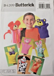 Butterick 4209 Hand Puppets - Bear Pig Cat Dog Monkey Mouse Bunny Sewing Pattern - Picture 1 of 2