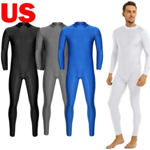 Men's Long Sleeve Zipper Bodysuit High Neck Unisex Spandex Unitard Dancewear - Picture 1 of 50